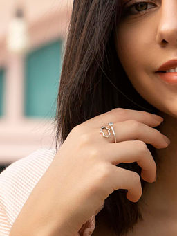 Sheer by Priyaasi - American Diamond Studded Open Sterling Silver Ring