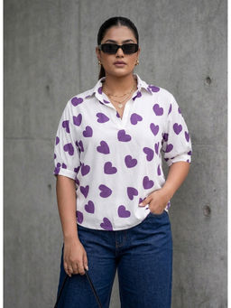 Qurvii - White Rayon Printed Half Sleeves Collar Neck Polo T-Shirt