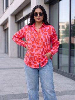 Qurvii - Multi-Color Satin Abstract Full Sleeves Collar Neck Shirt