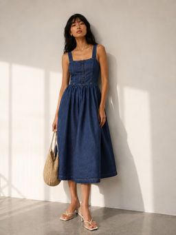 Belliskey - Women Denim Dark Blue Midi Dress