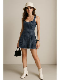 Belliskey - Women Denim Blue Striped Mini Dress