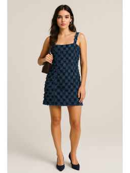 Belliskey - Women Denim Blue Checks Mini Dress