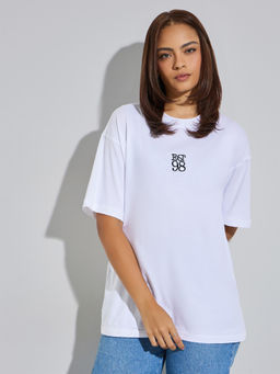 Styli - Women White Oversized Cotton Longline T-Shirt