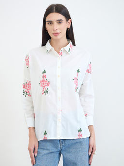 Styli - Off White Cotton Embroidered Full Sleeves Collar Neck Shirt