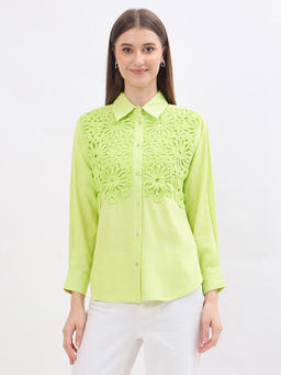 Madame - Embroidery Patchwork Pear Green Viscose Shirt
