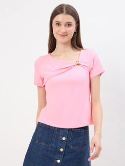 Madame - Pink Rayon Blend Drape Top