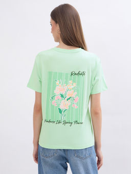 Madame - Printed Green Cotton T-Shirt