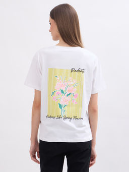 Madame - Printed White Cotton T-Shirt
