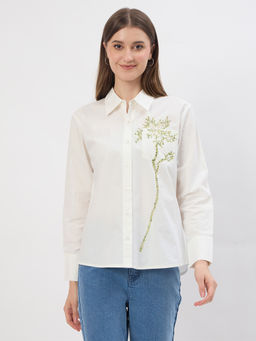 Madame - Embellished Detail White Cotton Shirt