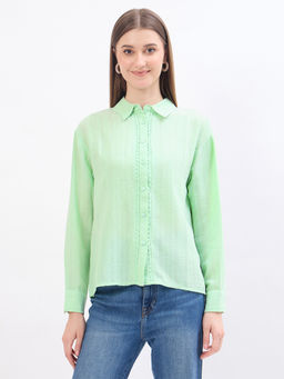 Madame - Lace Detail Striped Mint Green Shirt
