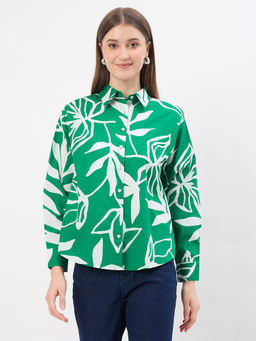Madame - Printed Green Cotton Shirt