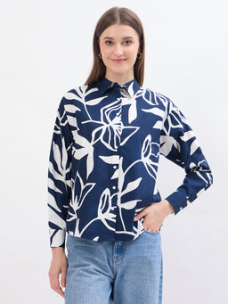 Madame - Printed Blue Cotton Shirt