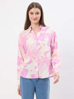 Madame - Printed Pink Viscose Blend Shirt