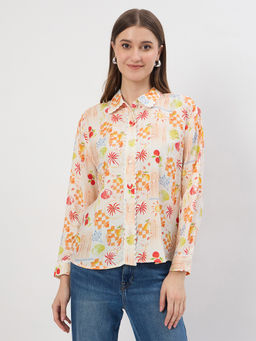 Madame - Printed Orange Rayon Shirt