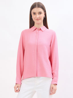 Madame - Textured Pink Rayon Blend Shirt