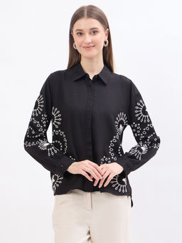 Madame - Black Embroidered Viscose Blend Shirt