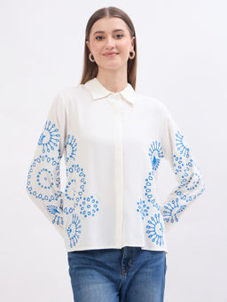 Madame - Embroidery White Viscose Blend Shirt