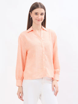 Madame - Textured Solid Orange Shirt
