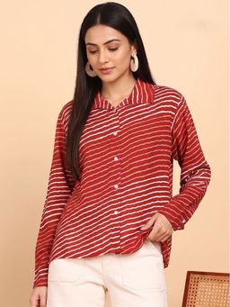 Maaesa - Women Rayon Slub Leheriya Print Spread Collar Regular Fit Shirt