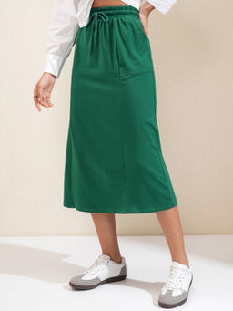 TOKYO TALKIES - Women Green Solid Elasticated Waist Flared Skirt