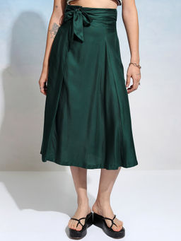 TOKYO TALKIES - Women Green Pleated Midi Skirt