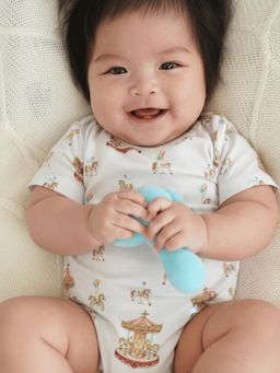 Peachy Accessories - The Plush Club White Bamboo Cotton Orange Horse Printed Onesie