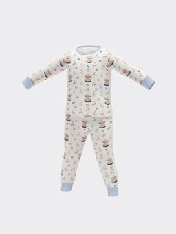 The Plush Club - Blue Bamboo Cotton Full Sleeves Blue Horse Printed Pajama Set
