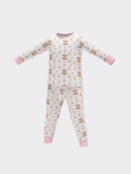 The Plush Club - Pink Bamboo Cotton Full Sleeves Pink Horse Printed Pajama Set