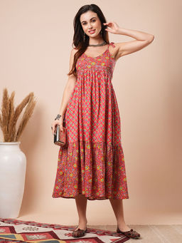 Globus - Red Floral Printed Midi Dress