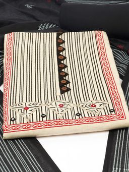 Kami Kubi - Black Block Printed Cotton Unstitched Kurta with Bottom & Dupatta (Set of 3)