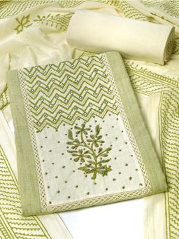 Kami Kubi - Green Unstitched Kurta with Bottom & Dupatta (Set of 3)