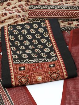 Kami Kubi - Black Unstitched Cotton Kurta with Bottom & Dupatta (Set of 3)