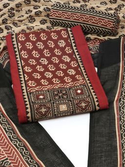 Kami Kubi - Maroon Unstitched Cotton Kurta with Bottom & Dupatta (Set of 3)