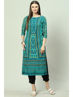 Biba - Women Turquoise Printed Kurta