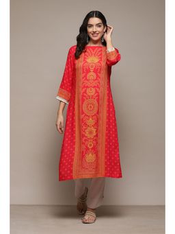 Biba - Rayon Printed Fuchsia Kurta