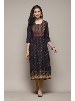 Biba - Cotton Printed Black Kurta