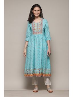 Biba - Cotton Printed Sky Blue Kurta