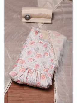 Biba - Beige Cotton Blend Screen Print Unstitched Suit (Set of 3)