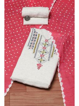 Biba - Off White Cotton Schiffly Unstitched Suit (Set of 3)