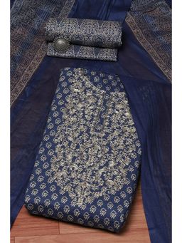 Biba - Blue Cotton Hand Embroidered Unstitched Suit (Set of 3)