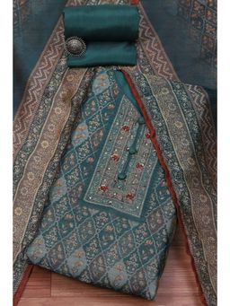 Biba - Teal Chanderi Embroidered Unstitched Suit (Set of 3)