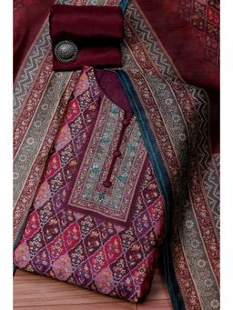 Biba - Wine Chanderi Embroidered Unstitched Suit (Set of 3)