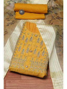 Biba - Mustard Chanderi Embroidered Unstitched Suit (Set of 3)