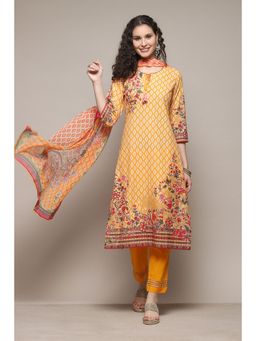 Biba - Cotton Printed Yellow Kurta with Pant & Dupatta (Set of 3)