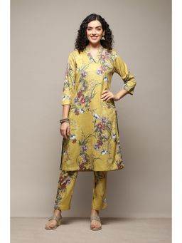 Biba - Polyester Blend Printed Yellow Kurta with Pant (Set of 2)