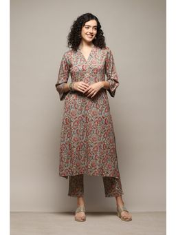 Biba - Polyester Blend Printed Mint Green Kurta with Palazzo (Set of 2)