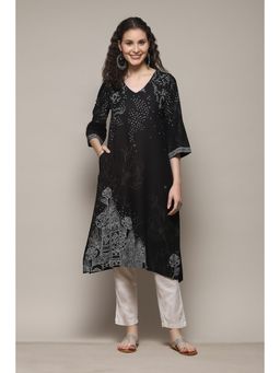 Biba - Rayon Flex Printed Black Kurta