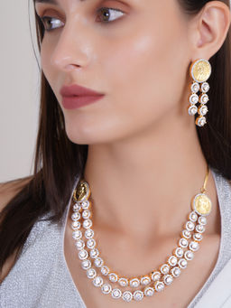 Adwitiya - Gold Plated White Cz Studded Queen Victoria Coin Necklace Set