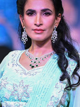 Adwitiya - Rhodium Plated Green Emerald White Cz Studded Necklace Set