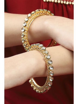 Biba - Gold White Stones Festive Bangles (Set of 2)